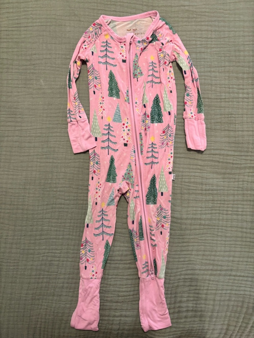 Little Sleepies Pink Holiday Tree Footed One-Piece